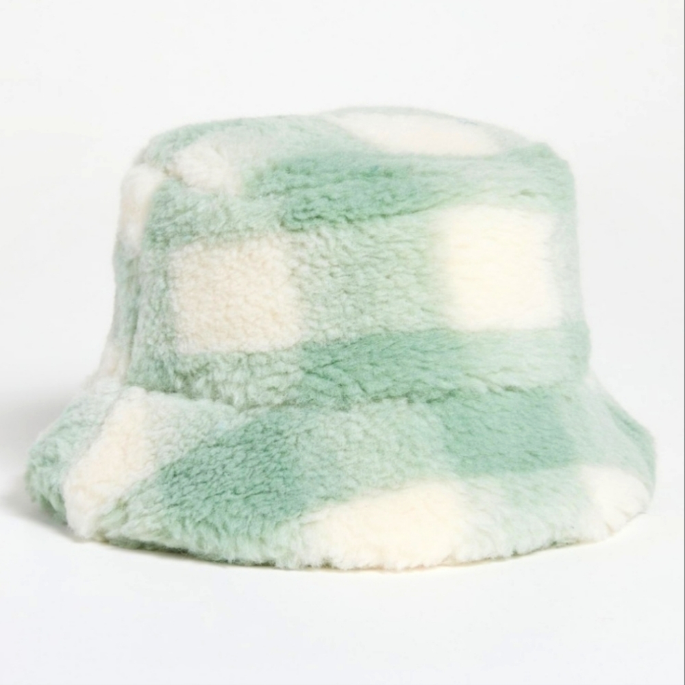 STAND STUDIO Wera Faux Fur Bucket Hat - Green and Cream/ S